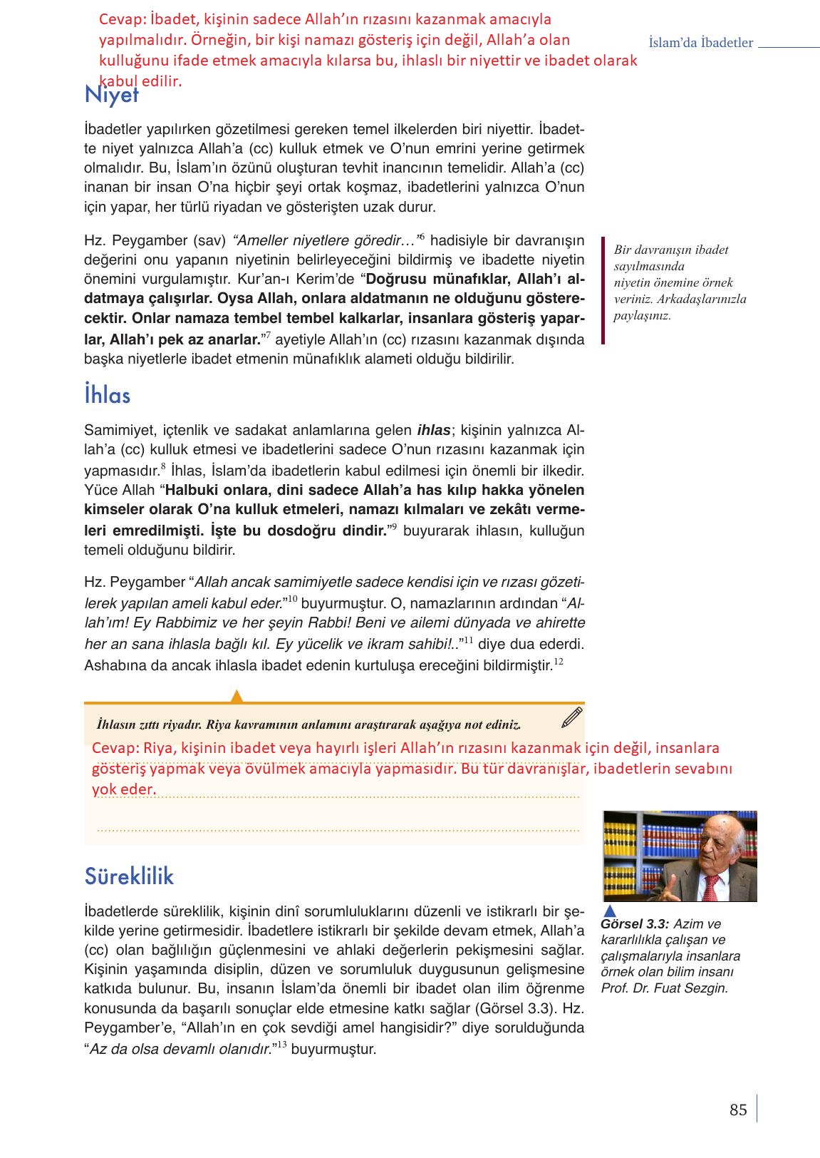 9. Sınıf Meb Yayınları Din Kültürü Ve Ahlak Bilgisi Ders Kitabı Sayfa 85 Cevapları