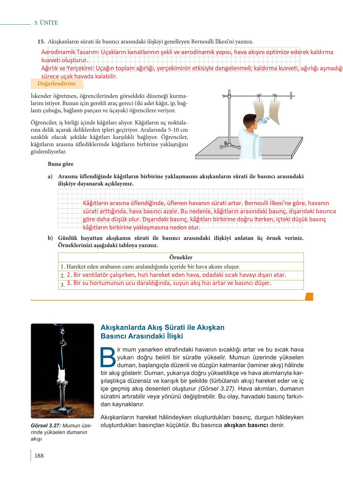 9. Sınıf Meb Yayınları Fizik Ders Kitabı Sayfa 188 Cevapları