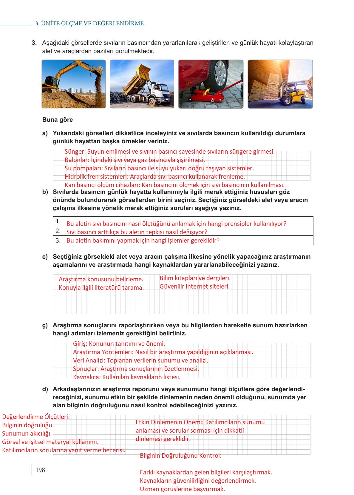 9. Sınıf Meb Yayınları Fizik Ders Kitabı Sayfa 198 Cevapları