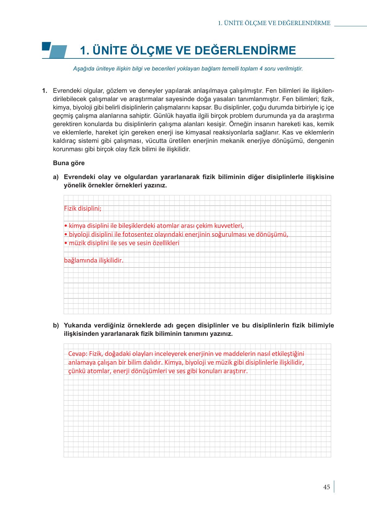 9. Sınıf Meb Yayınları Fizik Ders Kitabı Sayfa 45 Cevapları