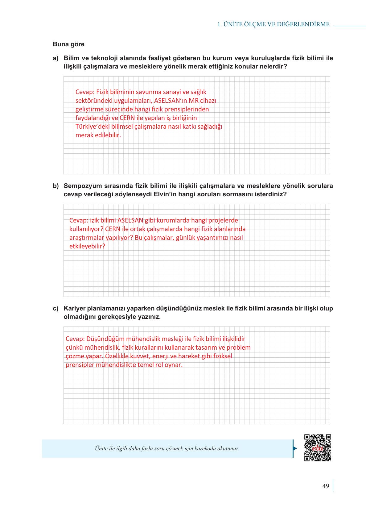 9. Sınıf Meb Yayınları Fizik Ders Kitabı Sayfa 49 Cevapları