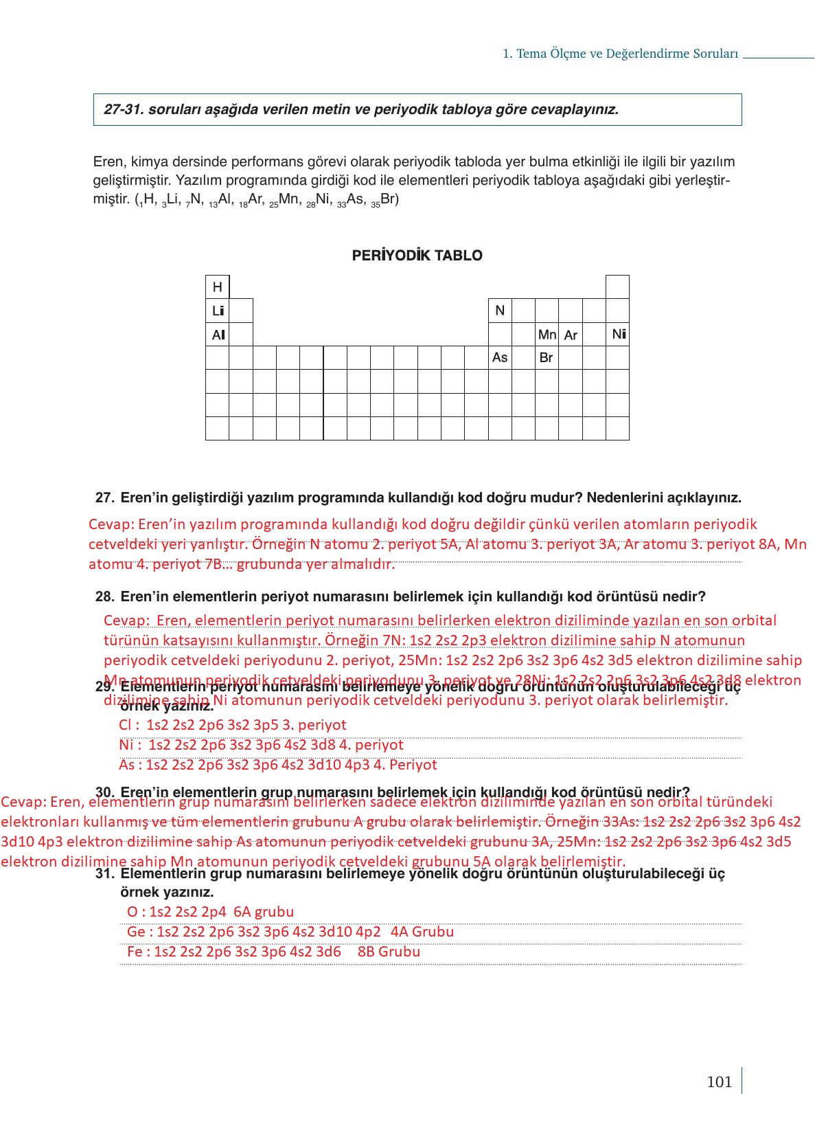 9. Sınıf Meb Yayınları Kimya Ders Kitabı Sayfa 101 Cevapları