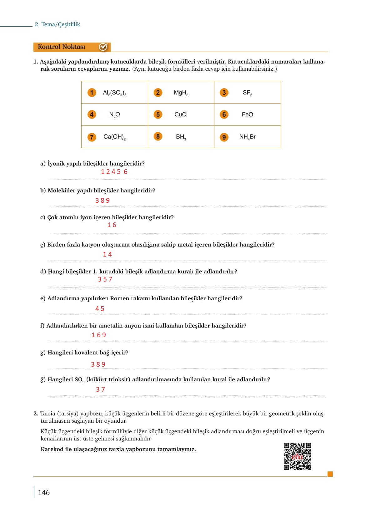 9. Sınıf Meb Yayınları Kimya Ders Kitabı Sayfa 146 Cevapları