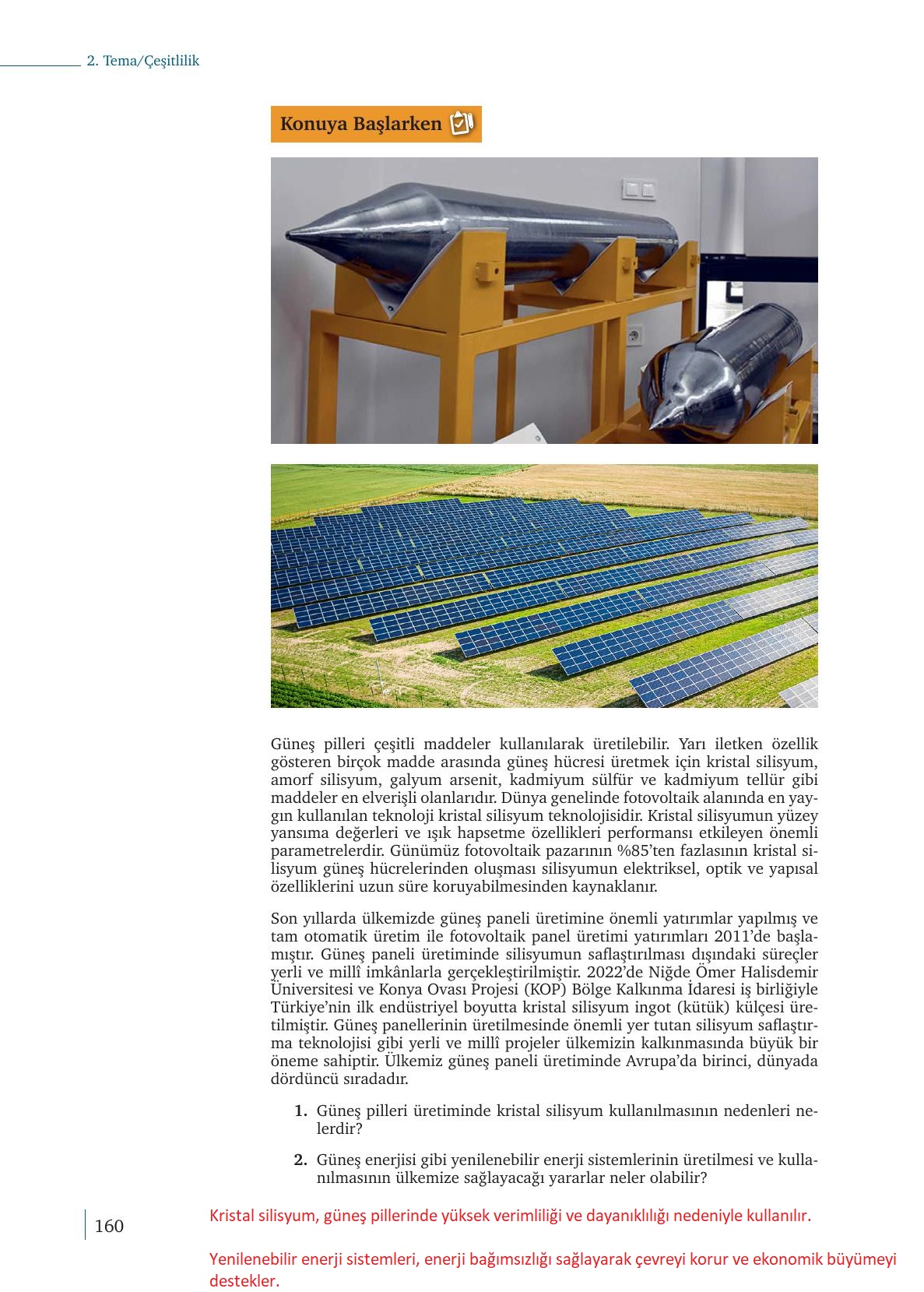 9. Sınıf Meb Yayınları Kimya Ders Kitabı Sayfa 160 Cevapları