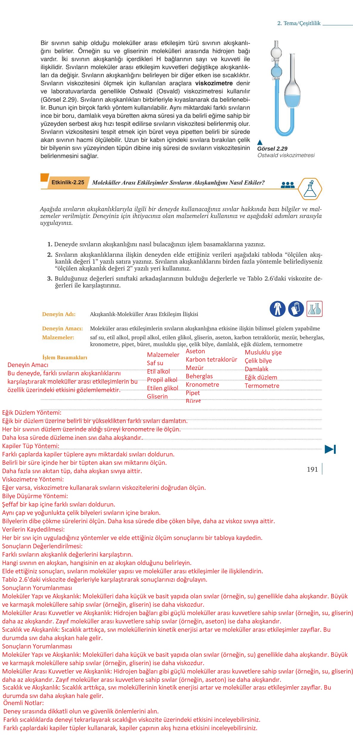 9. Sınıf Meb Yayınları Kimya Ders Kitabı Sayfa 191 Cevapları
