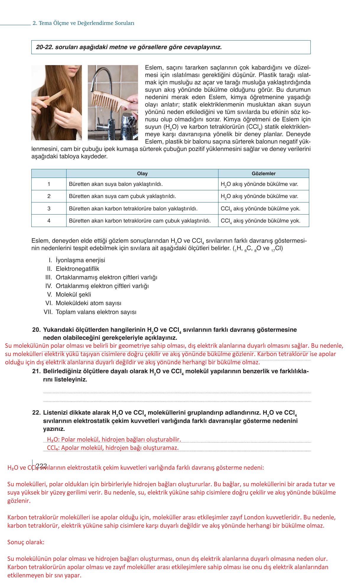9. Sınıf Meb Yayınları Kimya Ders Kitabı Sayfa 222 Cevapları
