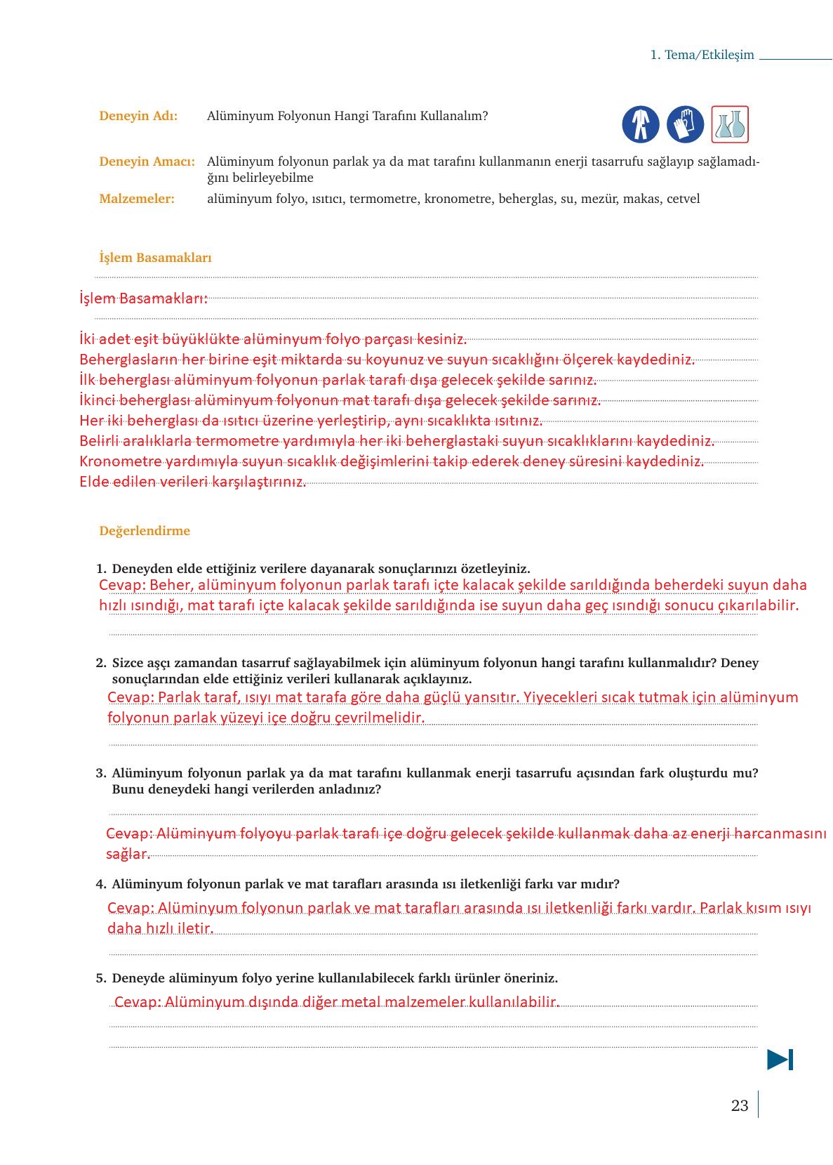 9. Sınıf Meb Yayınları Kimya Ders Kitabı Sayfa 23 Cevapları