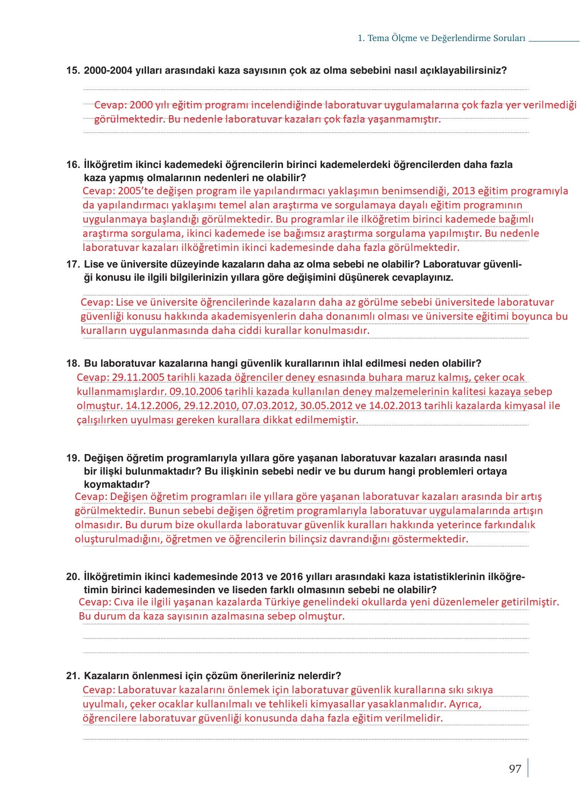 9. Sınıf Meb Yayınları Kimya Ders Kitabı Sayfa 97 Cevapları