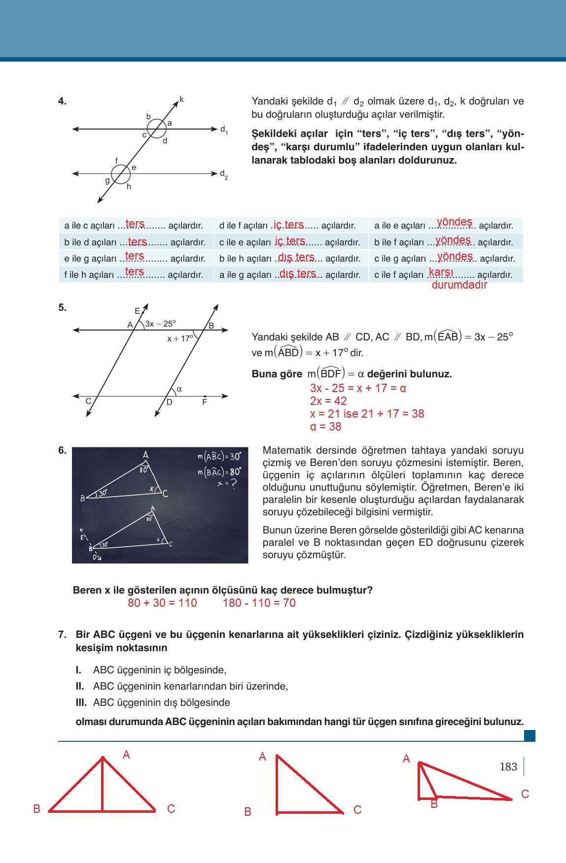 9. Sınıf Meb Yayınları Matematik Ders Kitabı Sayfa 183 Cevapları