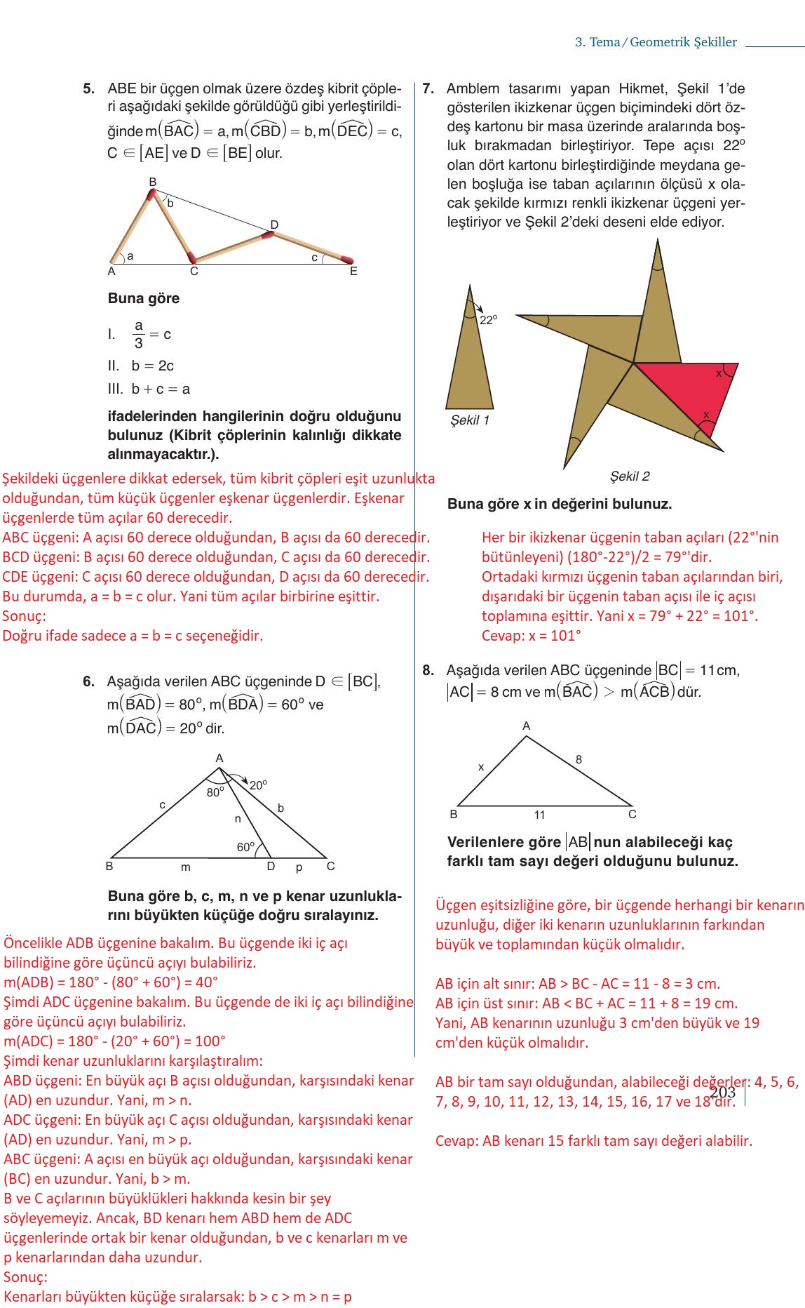 9. Sınıf Meb Yayınları Matematik Ders Kitabı Sayfa 203 Cevapları