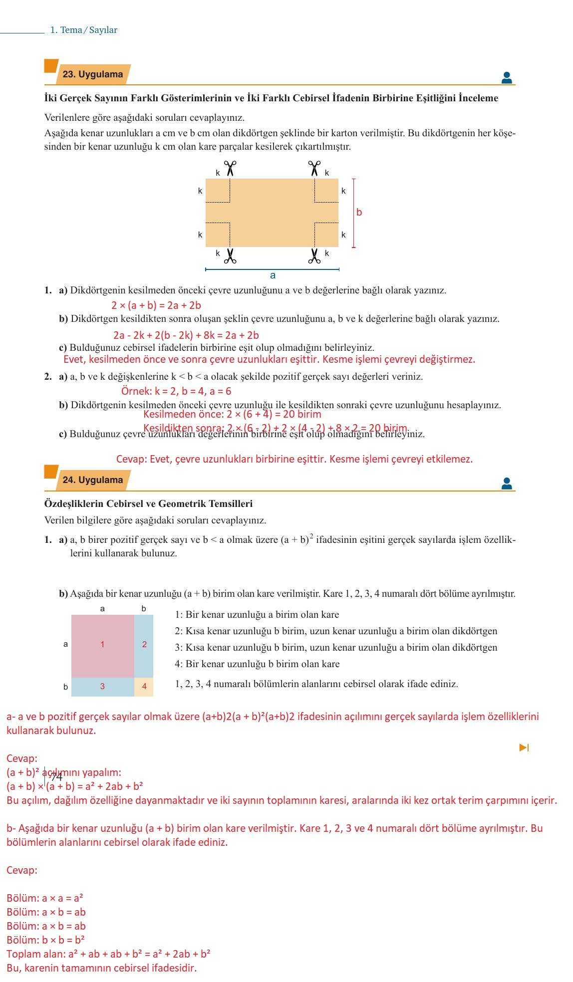 9. Sınıf Meb Yayınları Matematik Ders Kitabı Sayfa 74 Cevapları