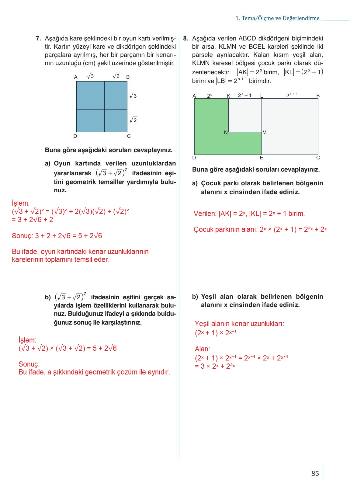9. Sınıf Meb Yayınları Matematik Ders Kitabı Sayfa 85 Cevapları