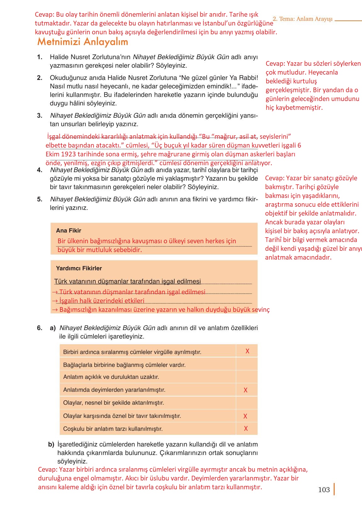 9. Sınıf Meb Yayınları Türkçe Ders Kitabı Sayfa 103 Cevapları 9. Sınıf Meb Yayınları Türkçe Ders Kitabı Sayfa 103 Cevapları