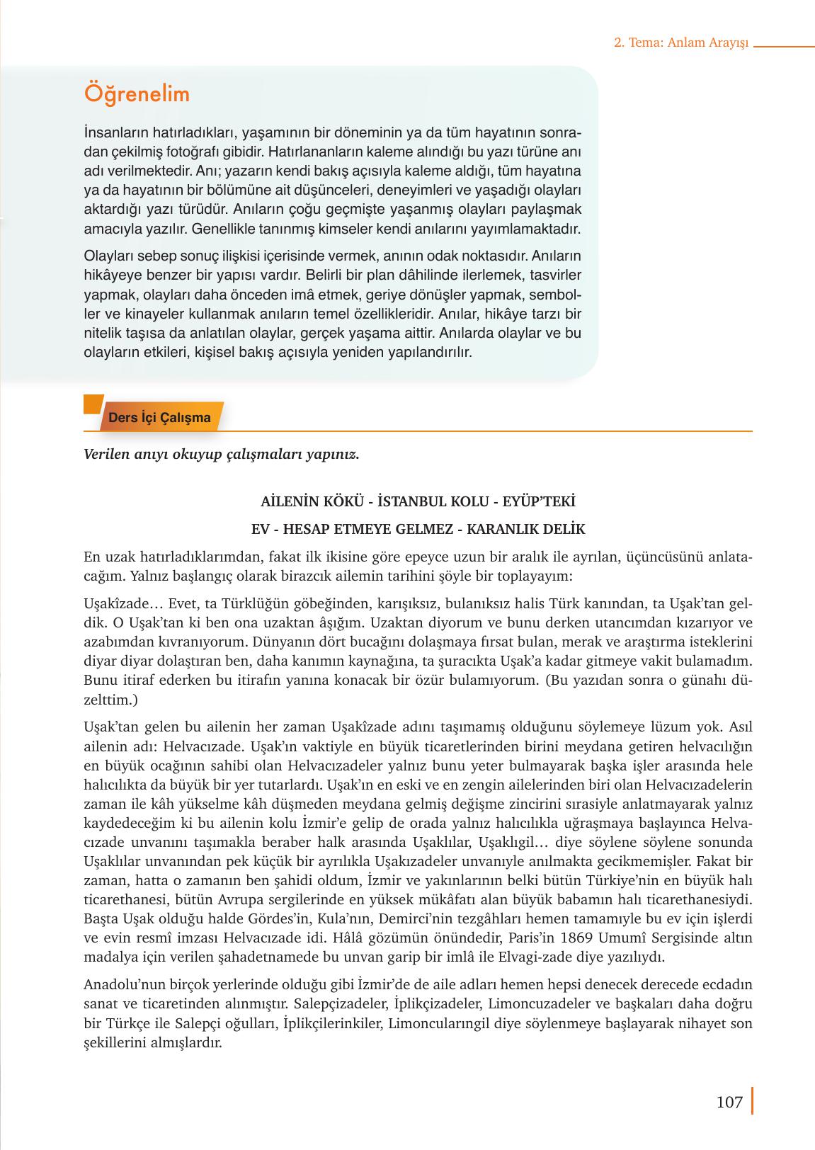 9. Sınıf Meb Yayınları Türkçe Ders Kitabı Sayfa 107 Cevapları 9. Sınıf Meb Yayınları Türkçe Ders Kitabı Sayfa 107 Cevapları