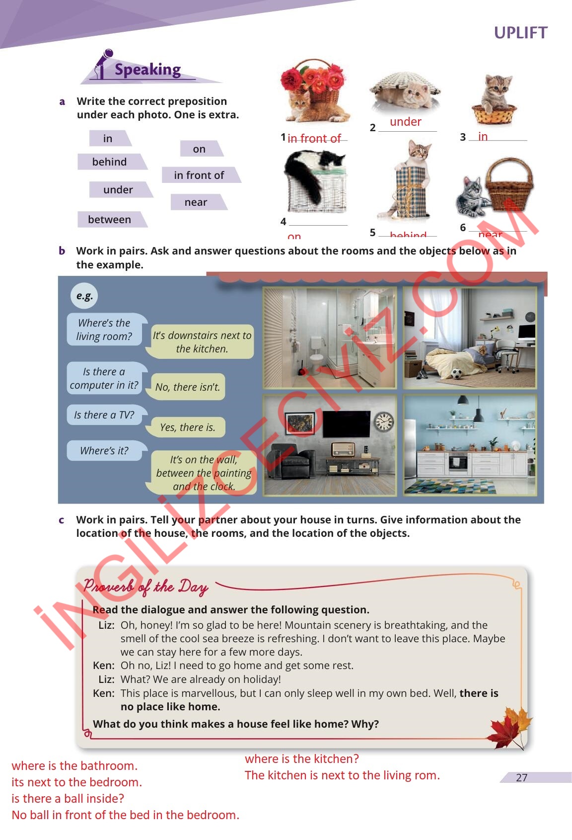 9. Sınıf Meb Yayınları Uplift İngilizce Ders Kitabı Sayfa 27 Cevapları