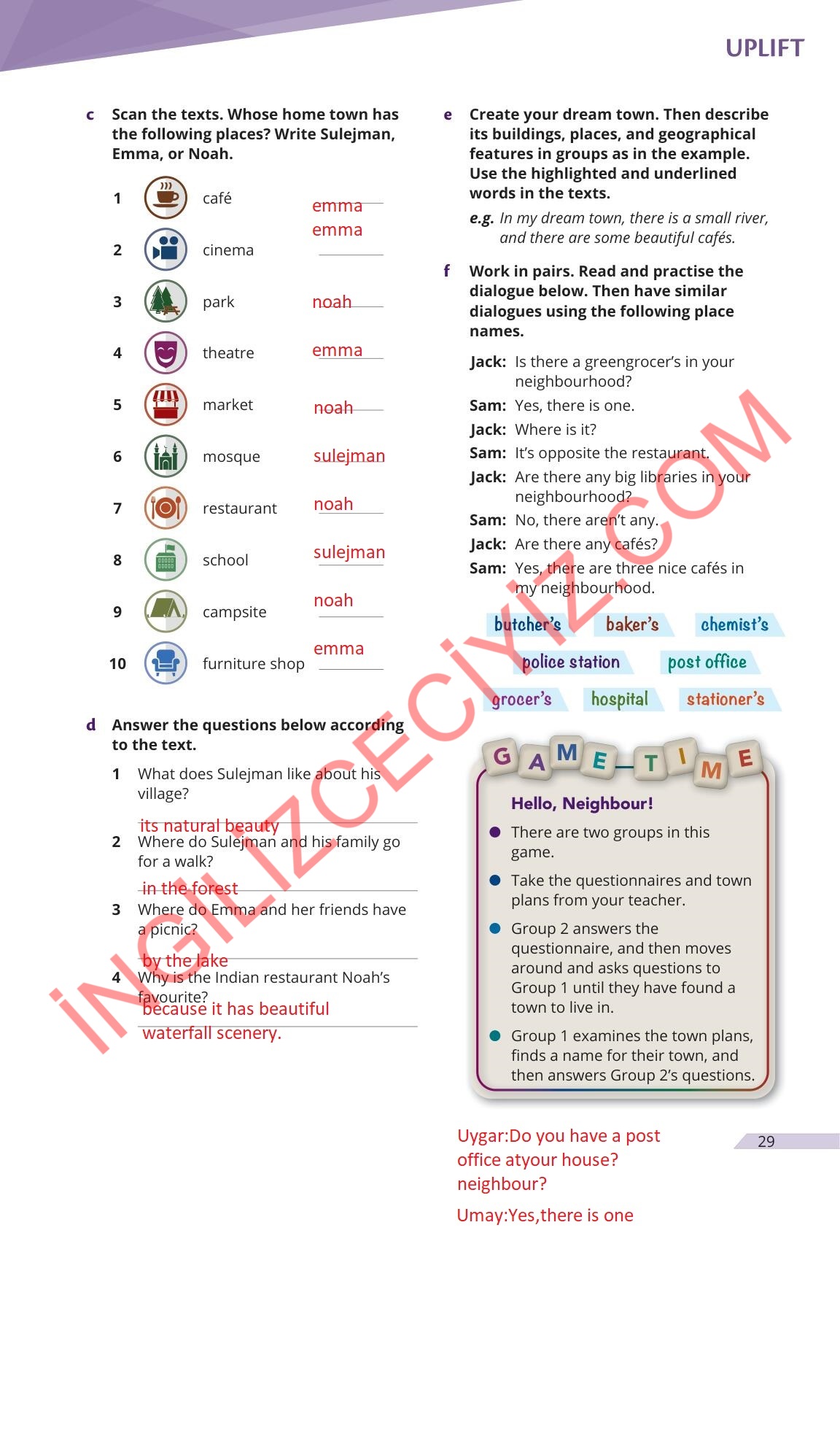 9. Sınıf Meb Yayınları Uplift İngilizce Ders Kitabı Sayfa 29 Cevapları