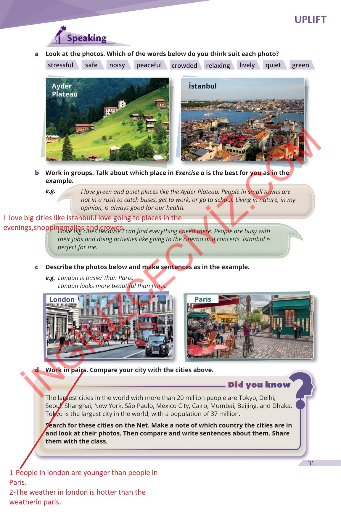 9. Sınıf Meb Yayınları Uplift İngilizce Ders Kitabı Sayfa 31 Cevapları