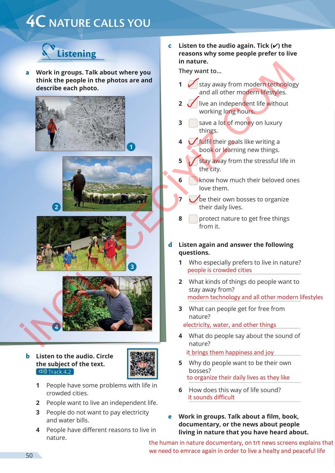 9. Sınıf Meb Yayınları Uplift İngilizce Ders Kitabı Sayfa 50 Cevapları