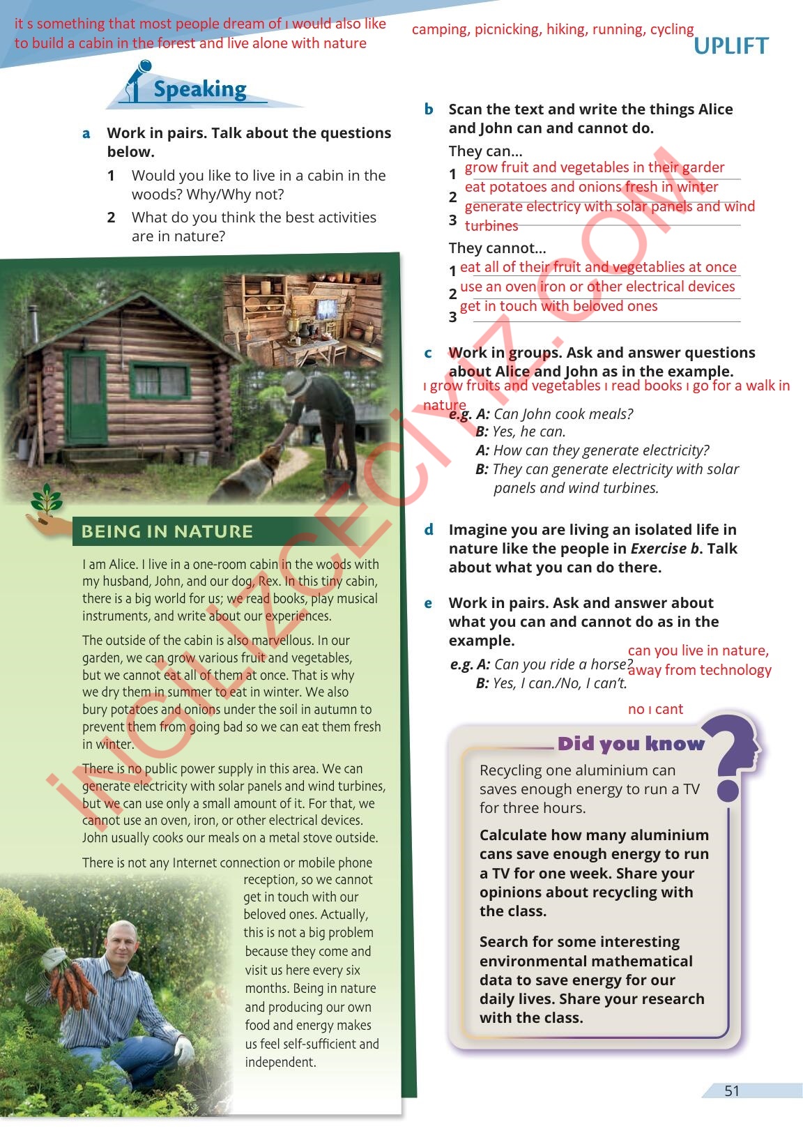 9. Sınıf Meb Yayınları Uplift İngilizce Ders Kitabı Sayfa 51 Cevapları