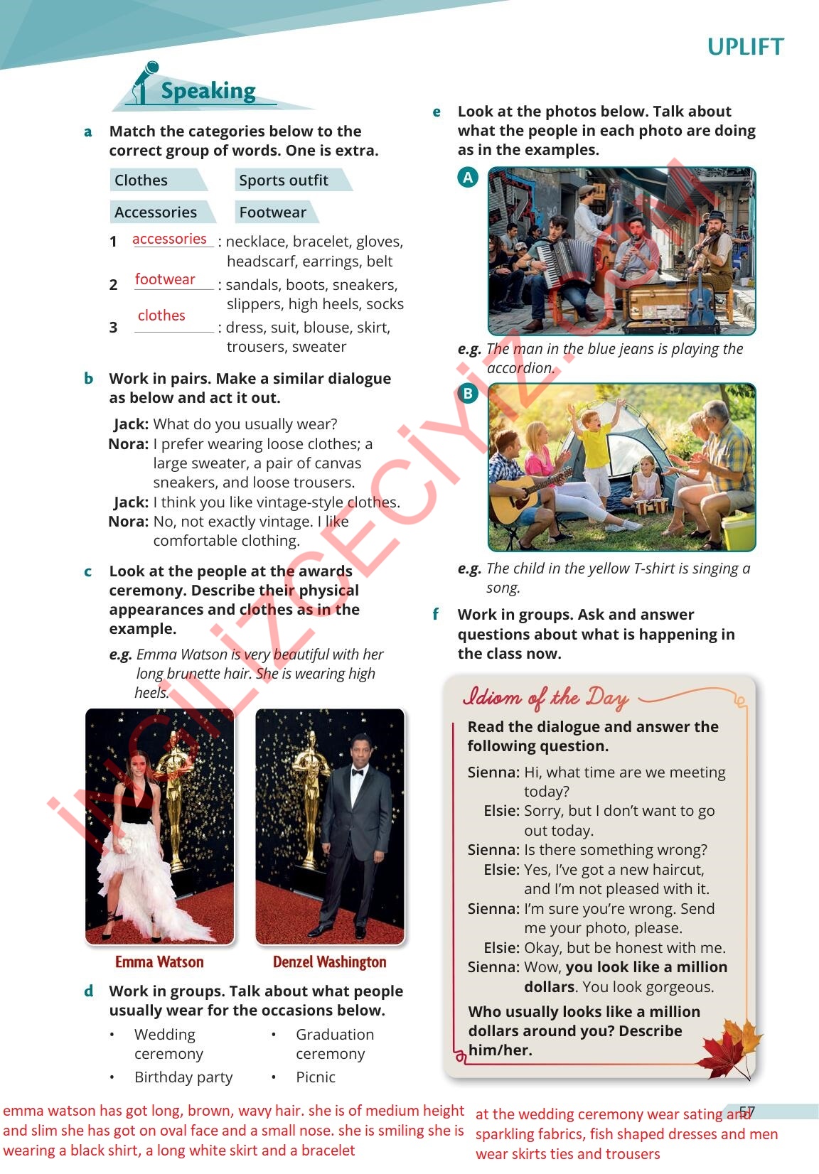 9. Sınıf Meb Yayınları Uplift İngilizce Ders Kitabı Sayfa 57 Cevapları