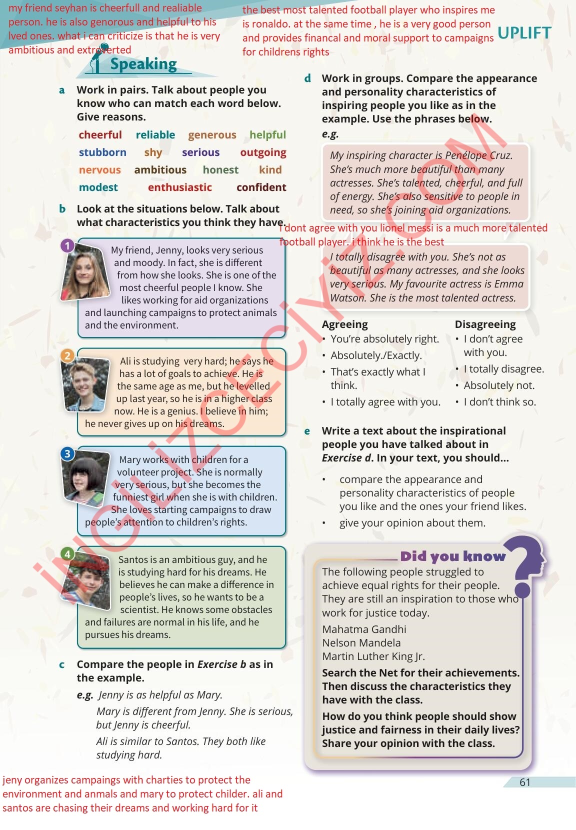 9. Sınıf Meb Yayınları Uplift İngilizce Ders Kitabı Sayfa 61 Cevapları