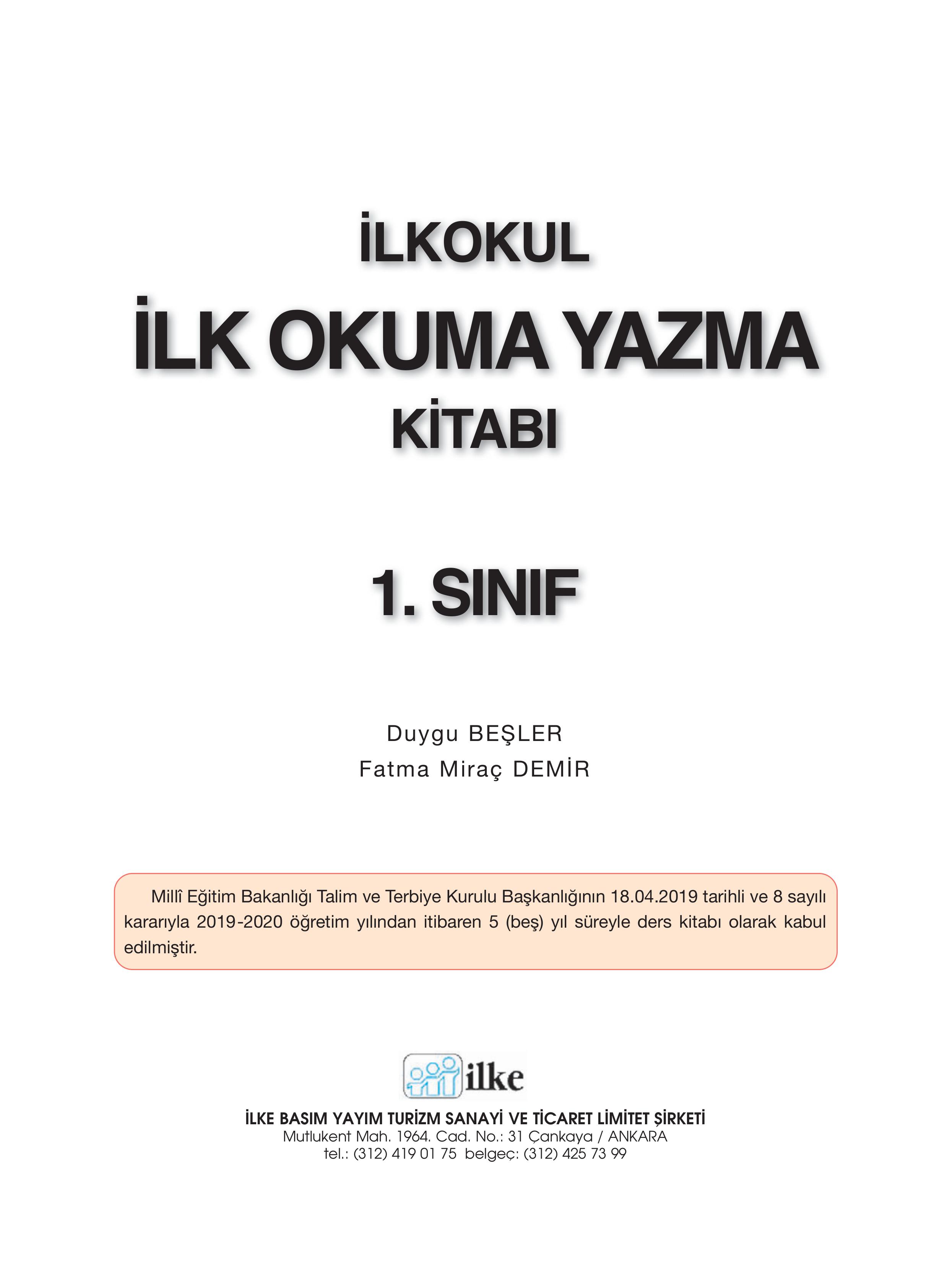 1. Sınıf İlke Yayınları İlk Okuma Yazma Kitabı Ders Kitabı Sayfa 1 Cevapları