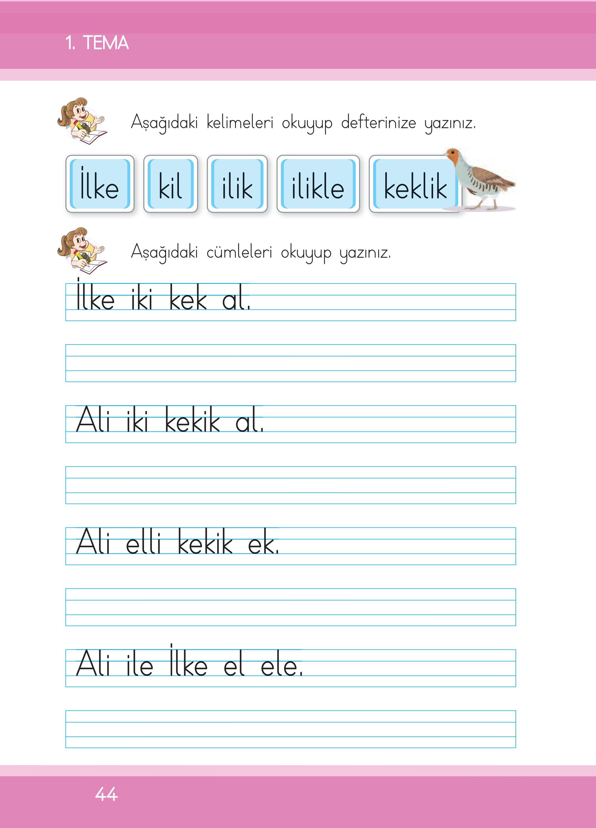 1. Sınıf İlke Yayınları İlk Okuma Yazma Kitabı Ders Kitabı Sayfa 44 ...