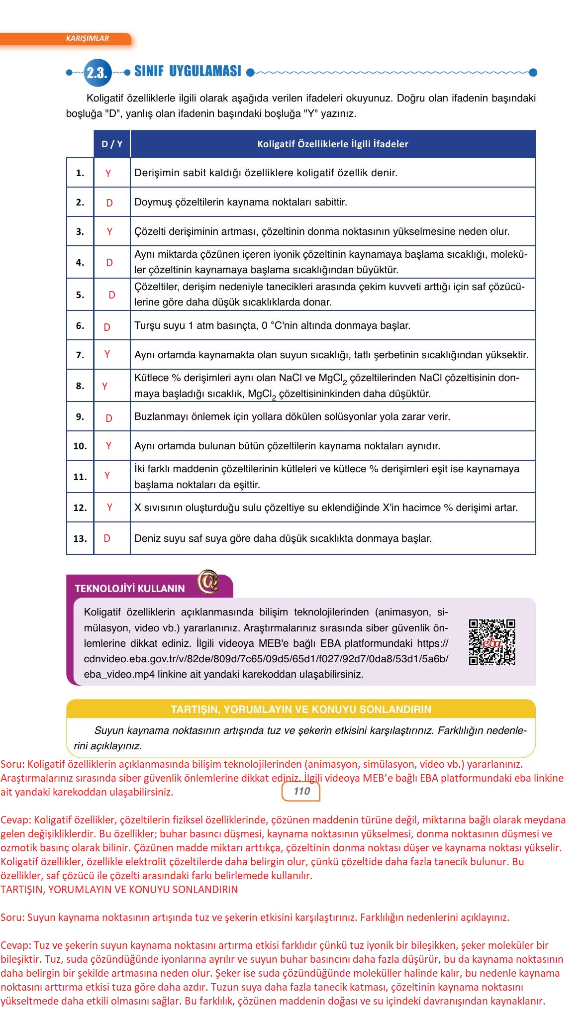 10. Sınıf Ata Yayıncılık Kimya Ders Kitabı Sayfa 110 Cevapları