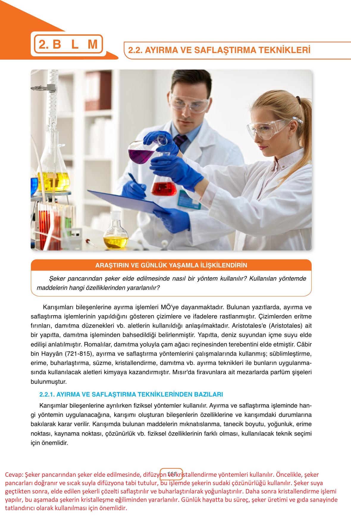 10. Sınıf Ata Yayıncılık Kimya Ders Kitabı Sayfa 111 Cevapları