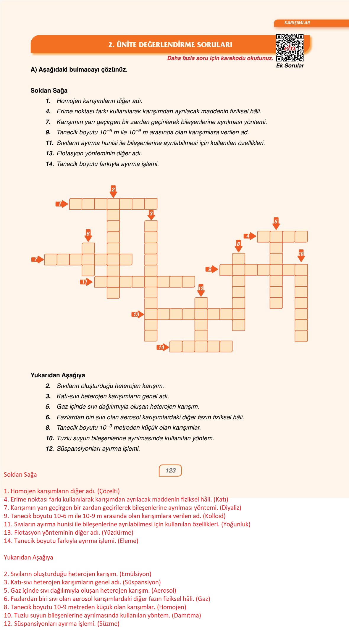 10. Sınıf Ata Yayıncılık Kimya Ders Kitabı Sayfa 123 Cevapları
