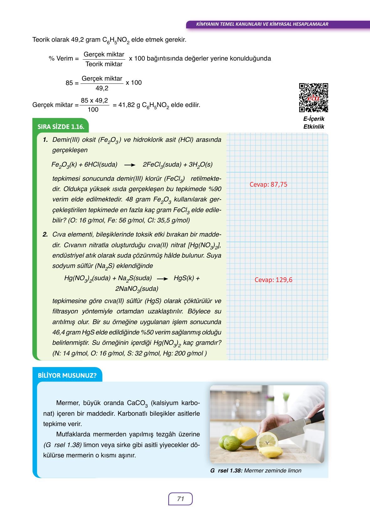 10. Sınıf Ata Yayıncılık Kimya Ders Kitabı Sayfa 71 Cevapları