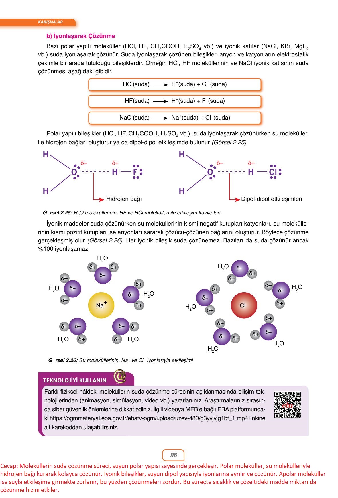 10. Sınıf Ata Yayıncılık Kimya Ders Kitabı Sayfa 98 Cevapları