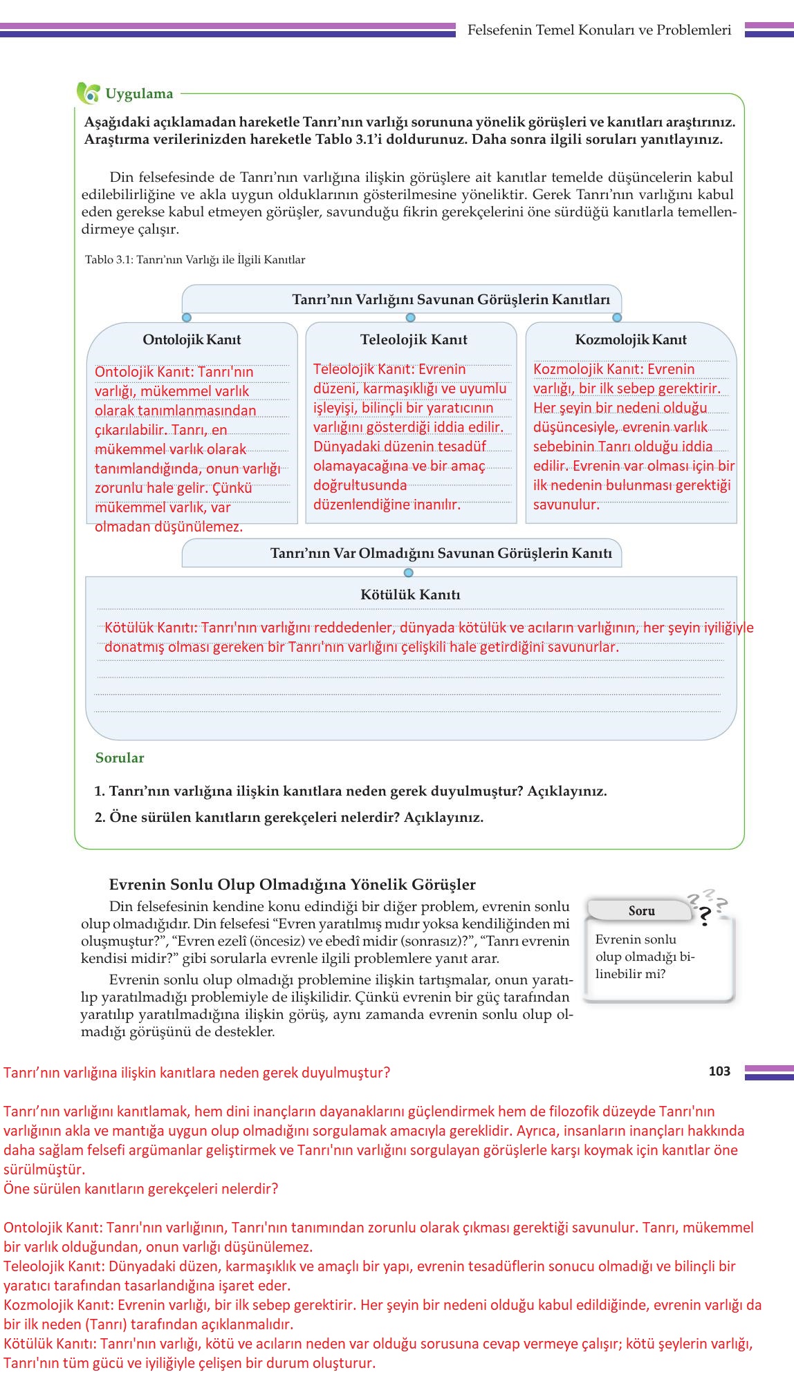 10. Sınıf Meb Yayınları Felsefe Ders Kitabı Sayfa 103 Cevapları