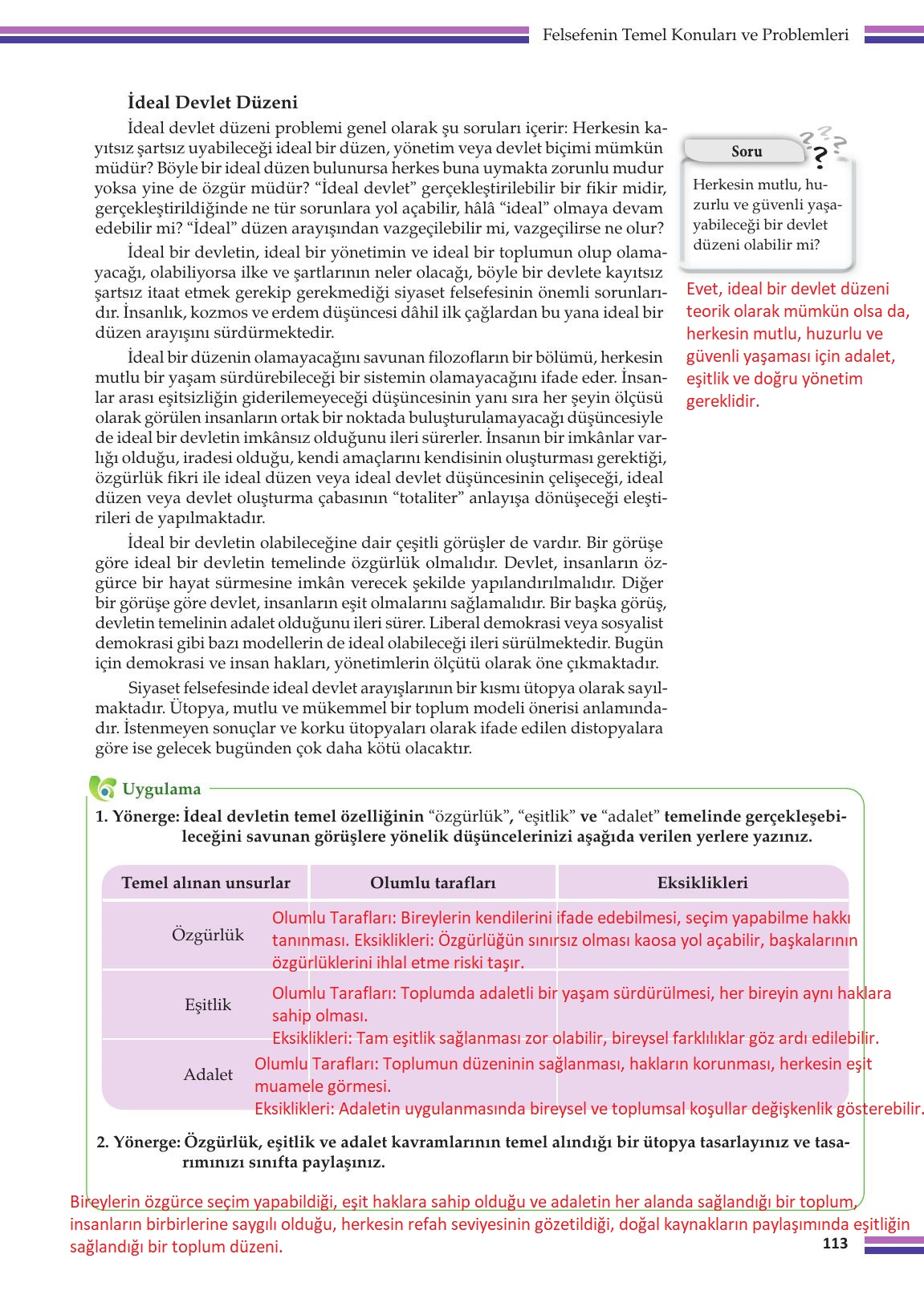 10. Sınıf Meb Yayınları Felsefe Ders Kitabı Sayfa 113 Cevapları