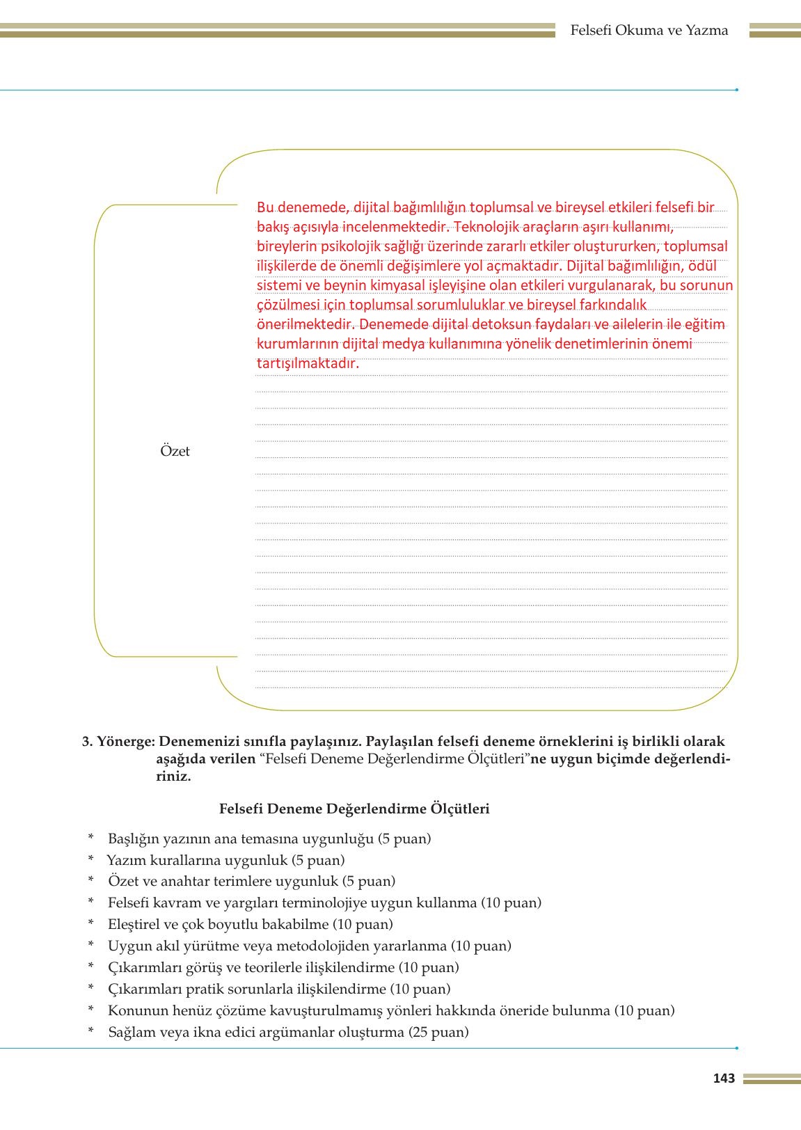 10. Sınıf Meb Yayınları Felsefe Ders Kitabı Sayfa 143 Cevapları