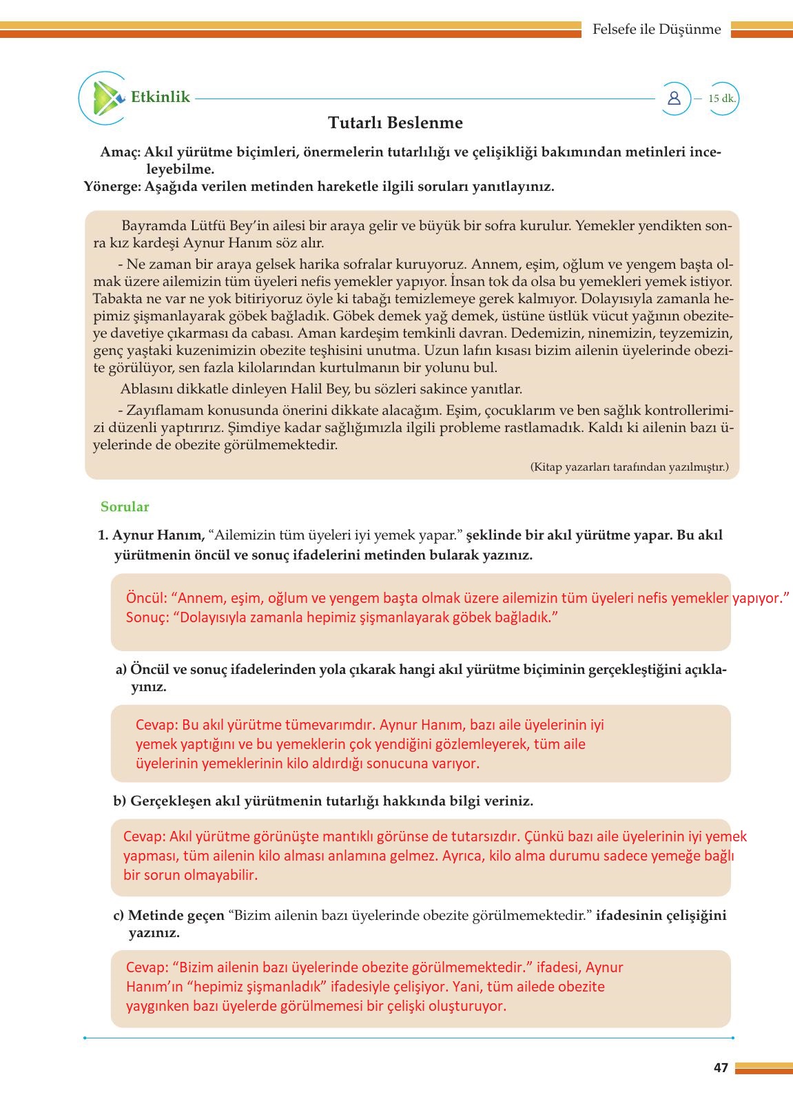 10. Sınıf Meb Yayınları Felsefe Ders Kitabı Sayfa 47 Cevapları
