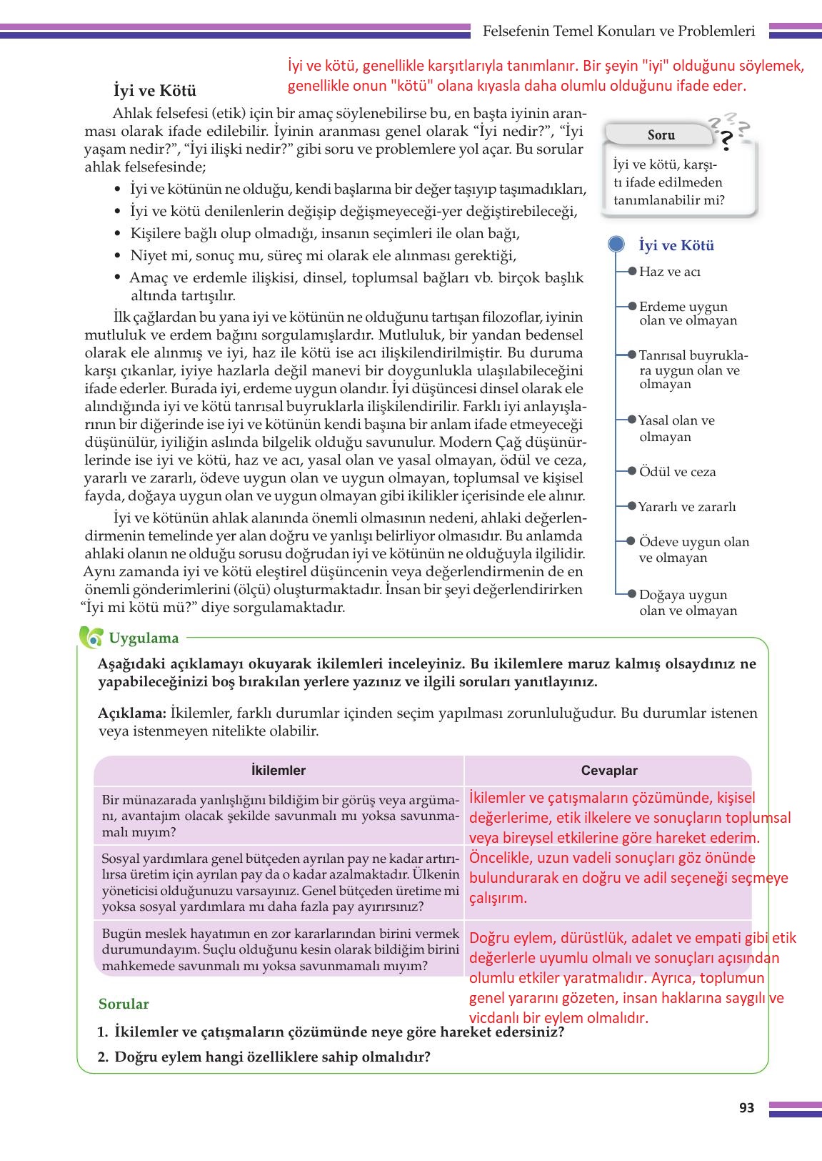 10. Sınıf Meb Yayınları Felsefe Ders Kitabı Sayfa 93 Cevapları