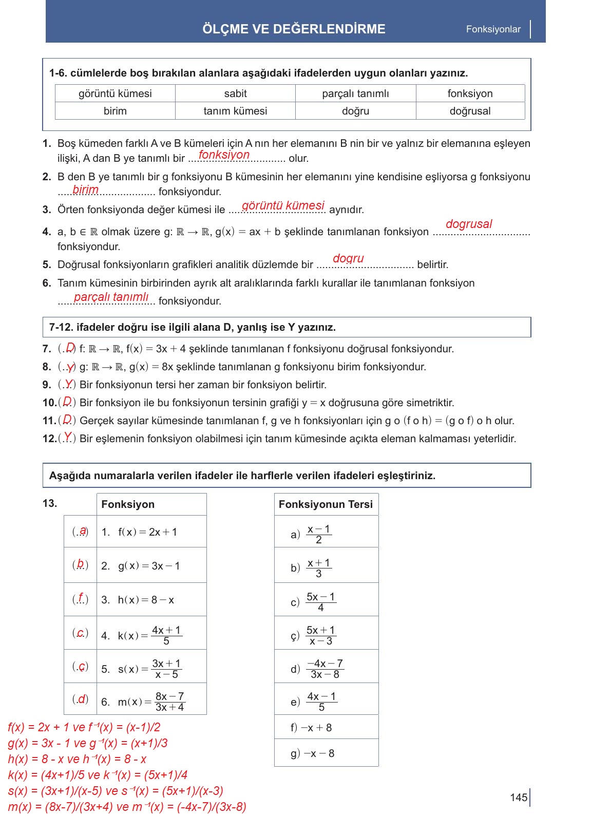 10. Sınıf Meb Yayınları Matematik Ders Kitabı Sayfa 145 Cevapları