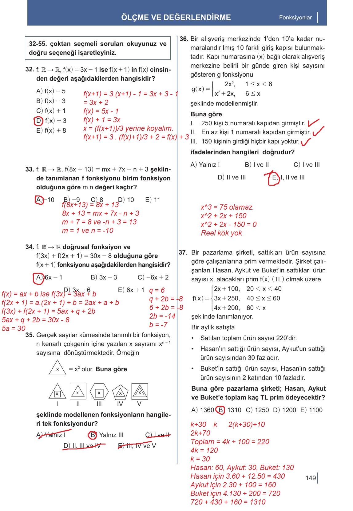 10. Sınıf Meb Yayınları Matematik Ders Kitabı Sayfa 149 Cevapları
