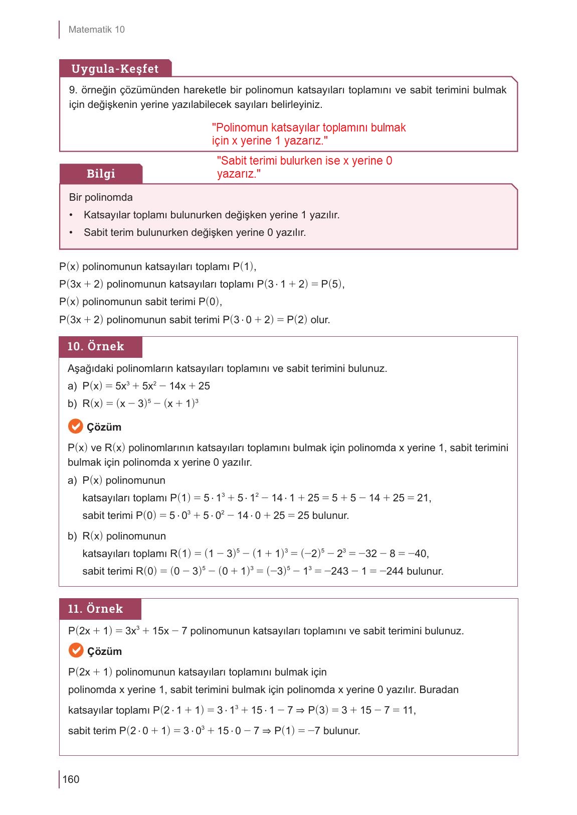 10. Sınıf Meb Yayınları Matematik Ders Kitabı Sayfa 160 Cevapları