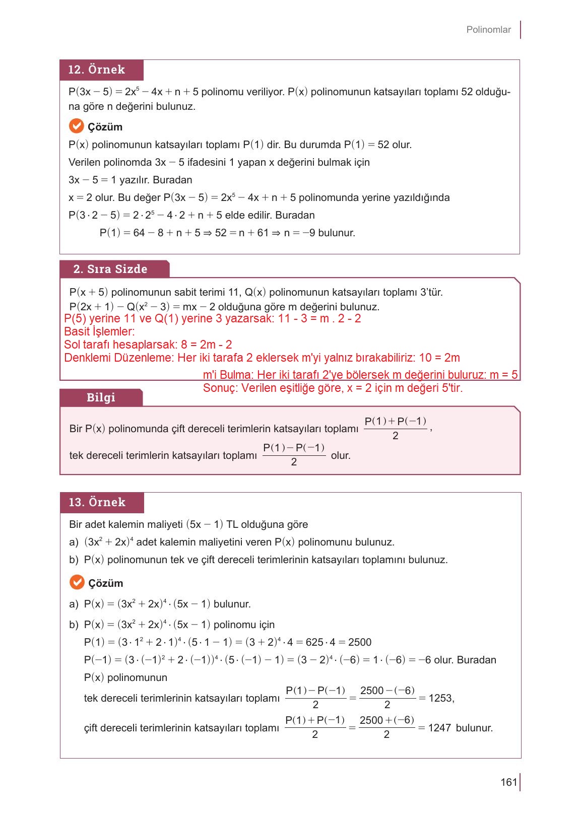 10. Sınıf Meb Yayınları Matematik Ders Kitabı Sayfa 161 Cevapları