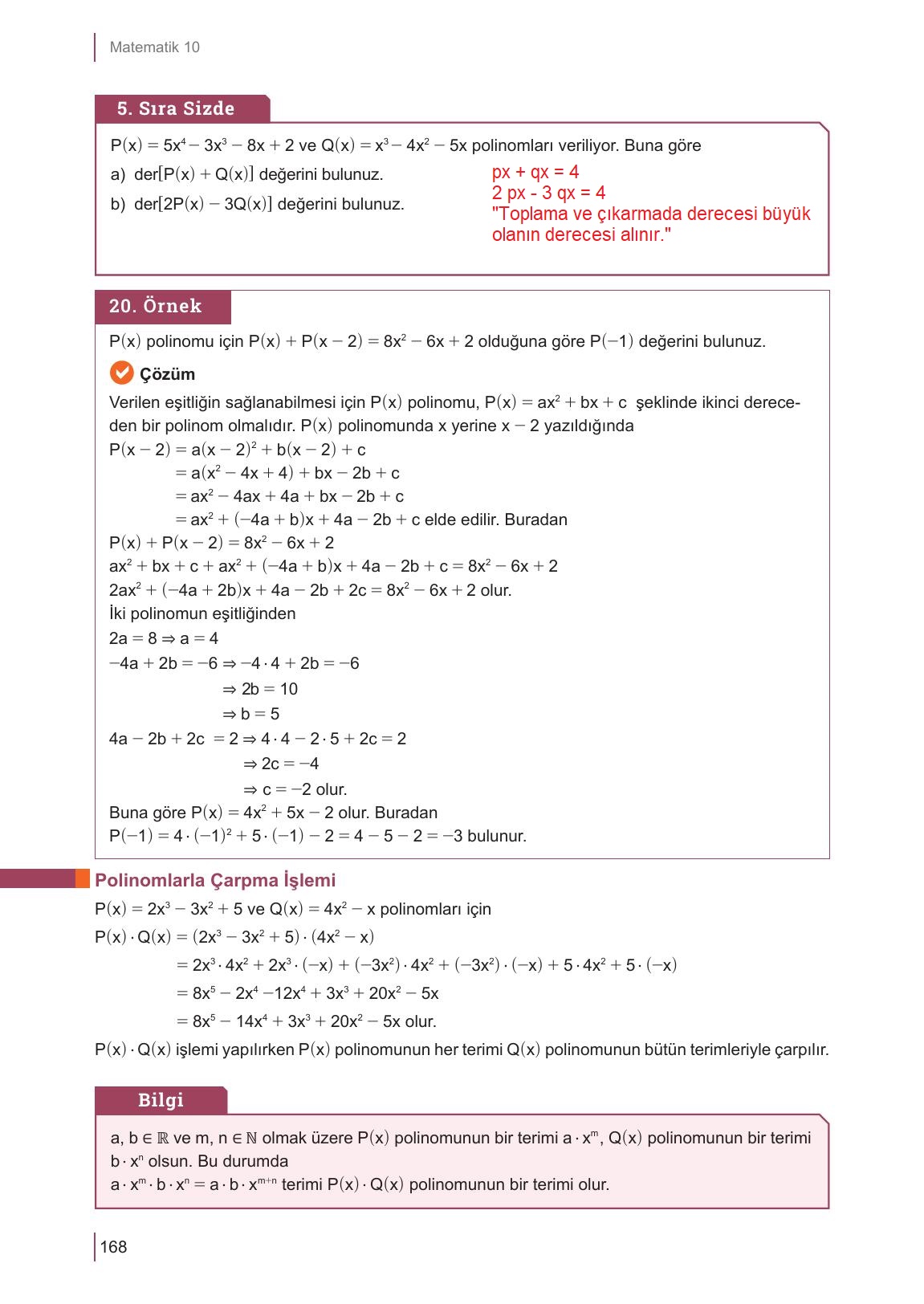 10. Sınıf Meb Yayınları Matematik Ders Kitabı Sayfa 168 Cevapları