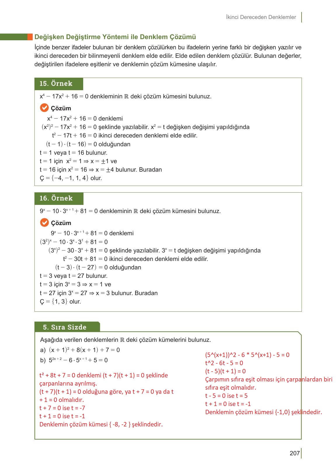10. Sınıf Meb Yayınları Matematik Ders Kitabı Sayfa 207 Cevapları