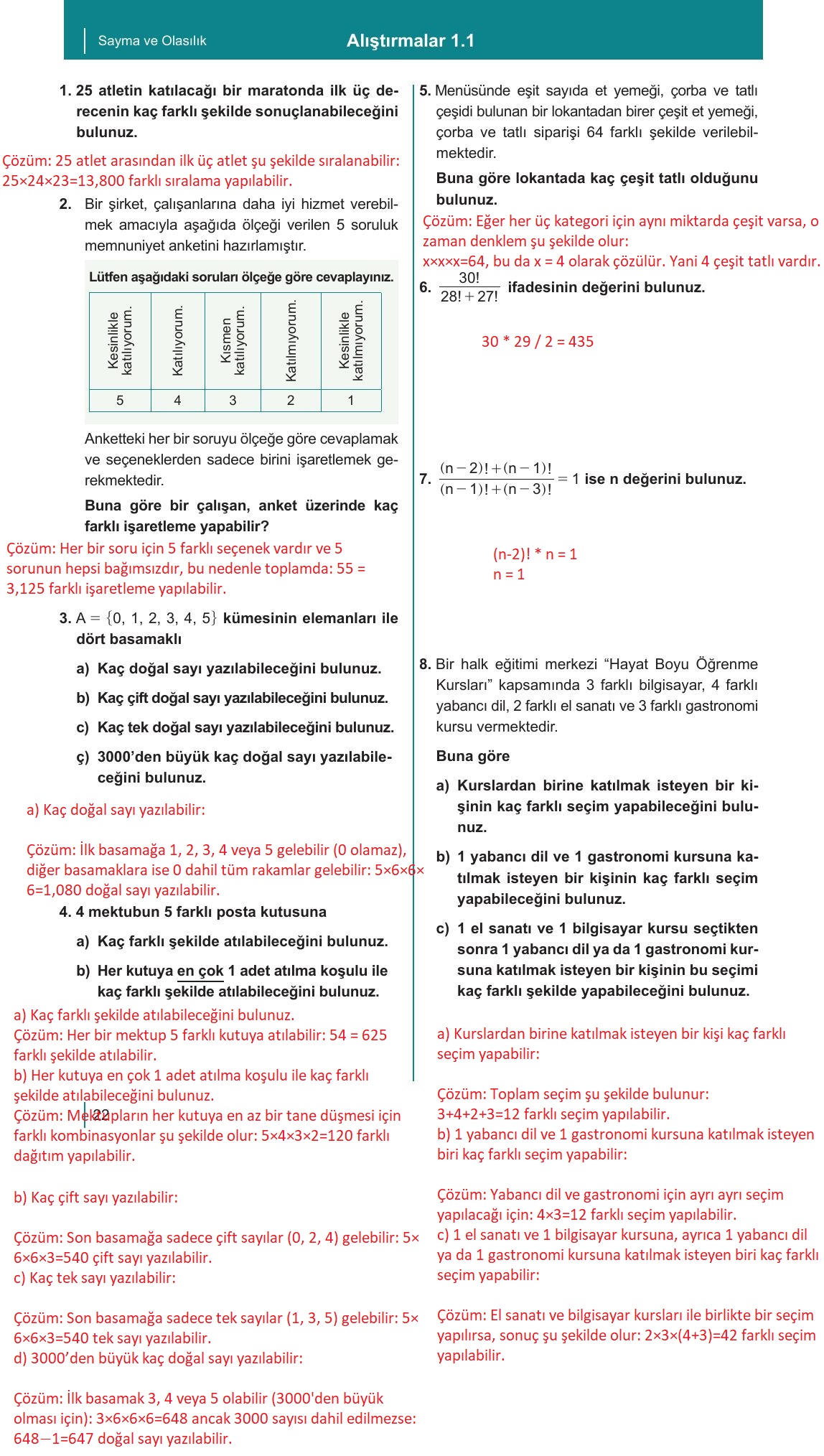 10. Sınıf Meb Yayınları Matematik Ders Kitabı Sayfa 22 Cevapları