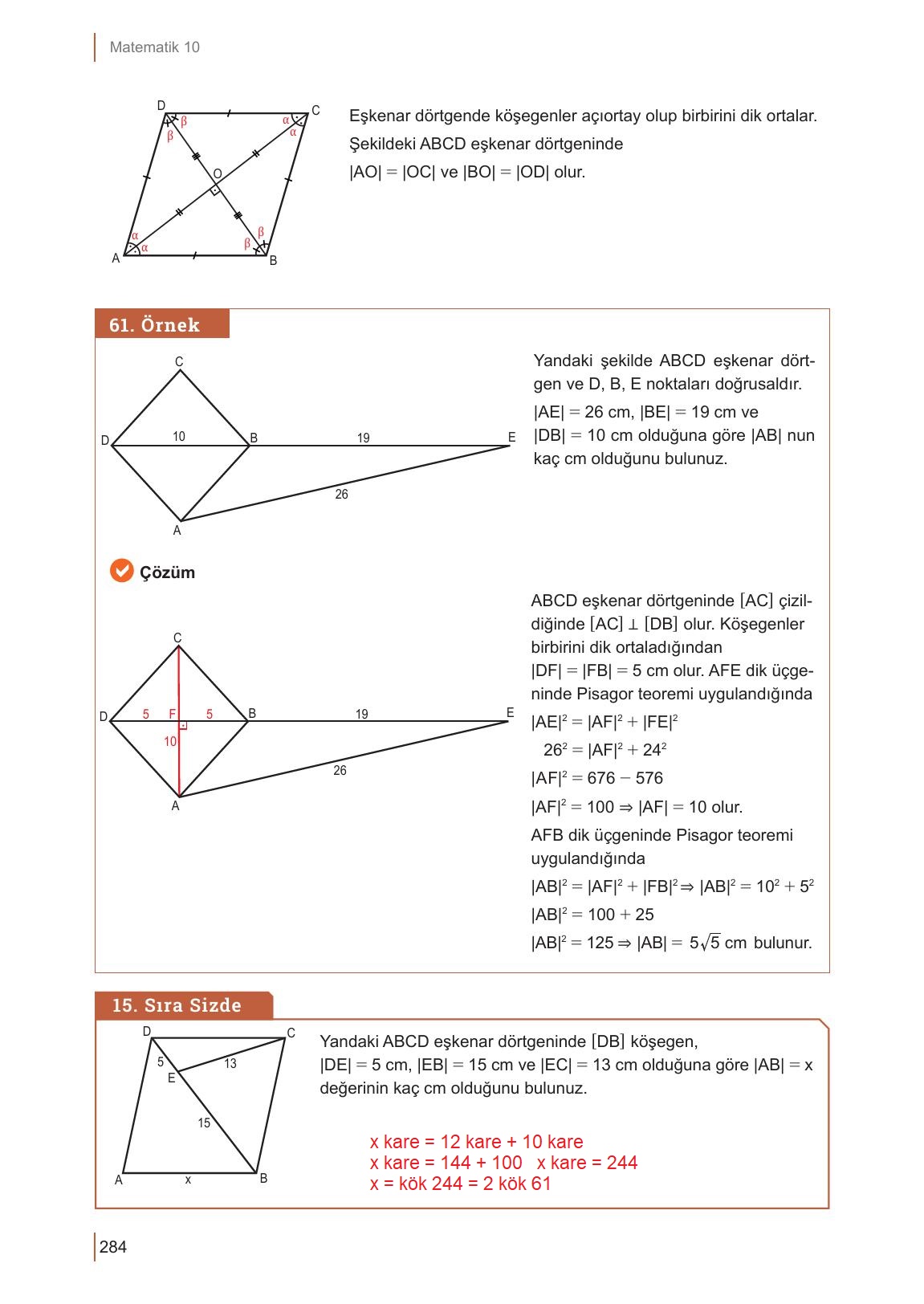 10. Sınıf Meb Yayınları Matematik Ders Kitabı Sayfa 284 Cevapları 10. Sınıf Meb Yayınları Matematik Ders Kitabı Sayfa 284 Cevapları
