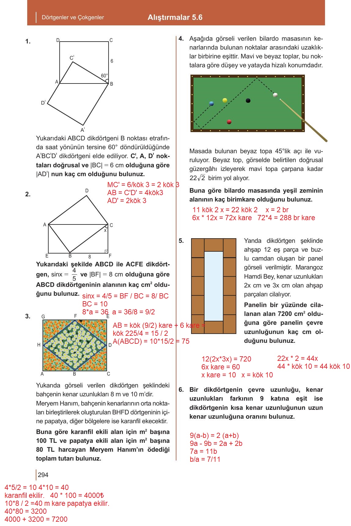 10. Sınıf Meb Yayınları Matematik Ders Kitabı Sayfa 294 Cevapları