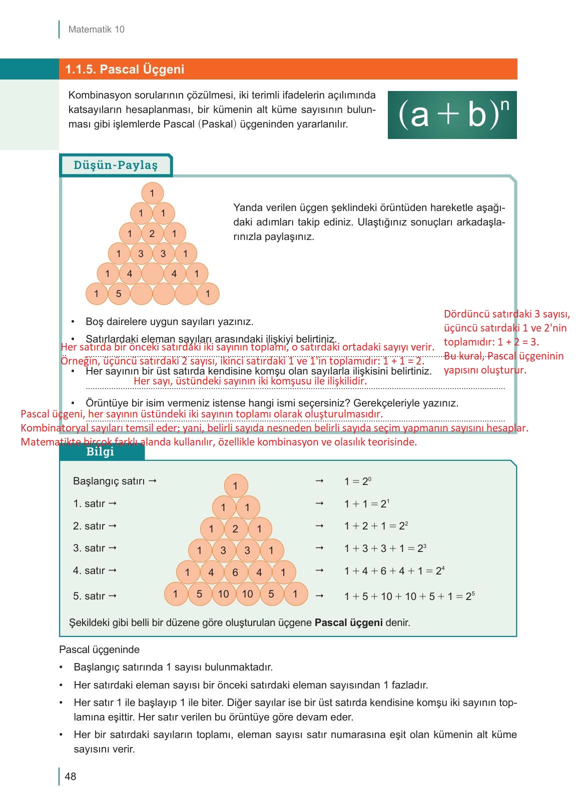 10. Sınıf Meb Yayınları Matematik Ders Kitabı Sayfa 48 Cevapları