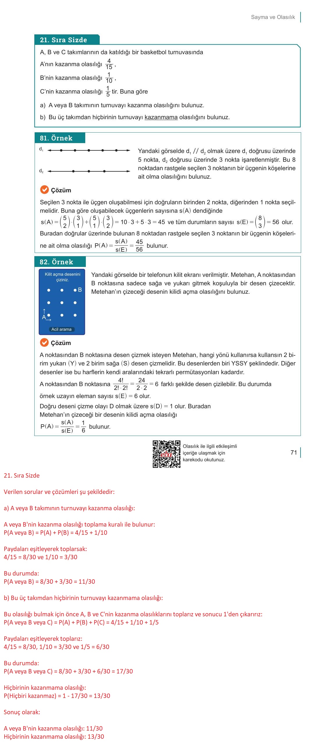 10. Sınıf Meb Yayınları Matematik Ders Kitabı Sayfa 71 Cevapları