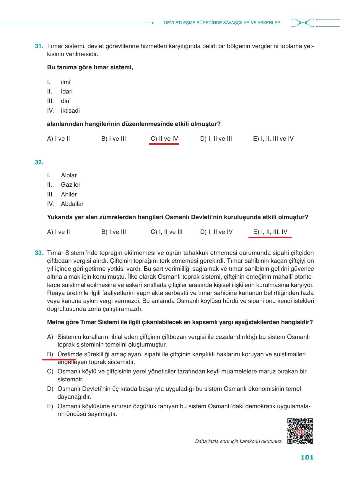 10. Sınıf Meb Yayınları Tarih Ders Kitabı Sayfa 101 Cevapları