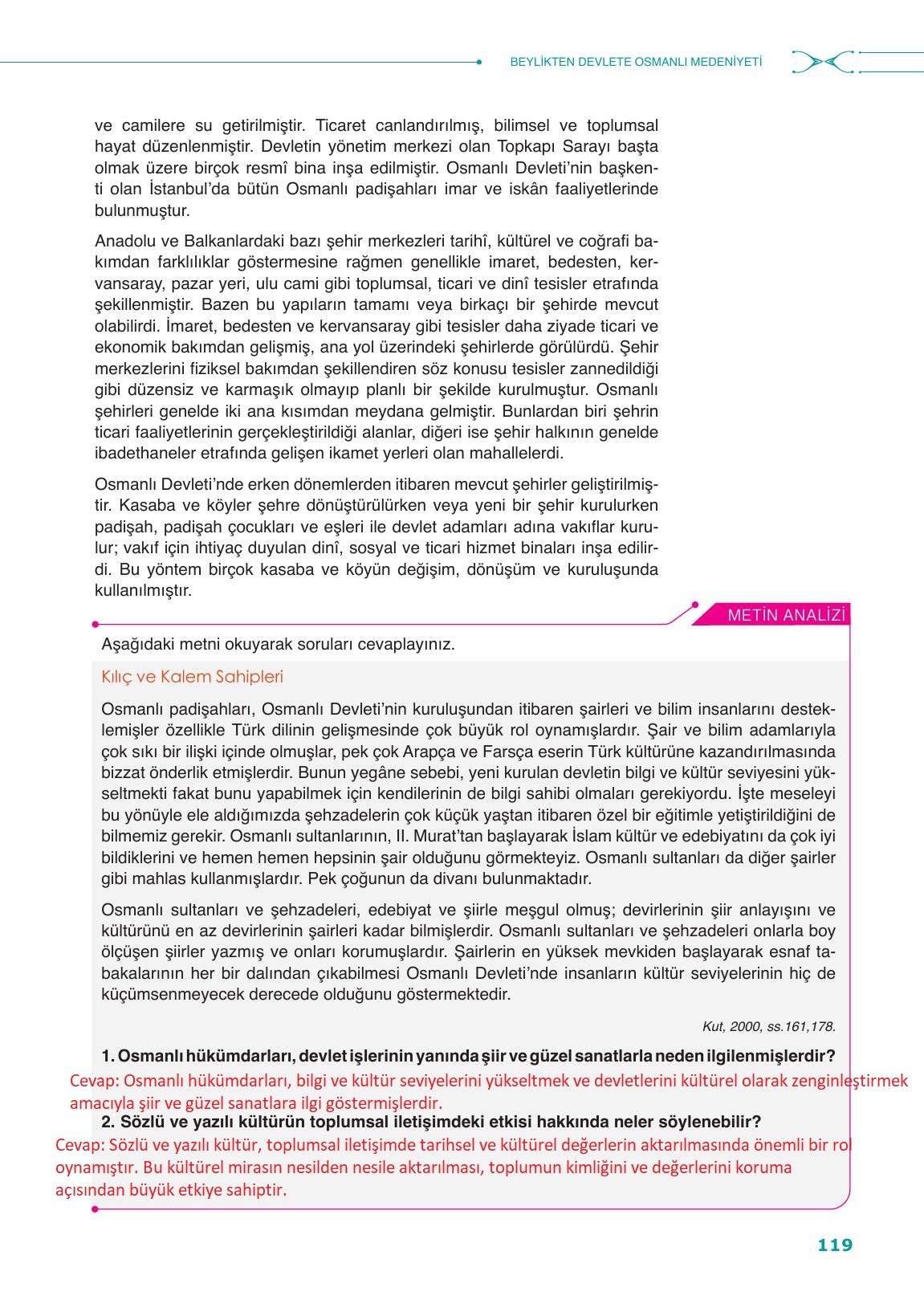 10. Sınıf Meb Yayınları Tarih Ders Kitabı Sayfa 119 Cevapları